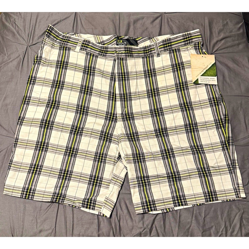 NWT Quagmire Golf Rocket Men's Plaid Golf Shorts 40W 9" Inseam White/ Green